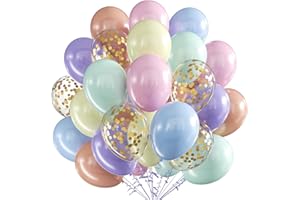 VUCDXOP luftballons pastell, 60 Stück 12 Zoll Bunte Latex Luftballon Konfetti Gold Macaron Latex Helium Ballon mit Band, Party Luftballon für Geburtstag Hochzeit Jahrestag Dekoration