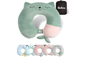 ‎GENTLEPAW Gentlepaw Nackenhörnchen, Nackenkissen Kinder für Reise in Flugzeug, Auto, Zug, Memory Foam Reisekissen Erwachsene, U-förmiges Kissen mit niedlichem Tiermotiv, Kopfkissen Abnehmbarer Bezug (Grün)
