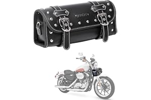 QJBOMTO Motorcycle PVC Leather Tool Bag -Universal Fork Bag, Motorcycle Handlebar Bag Motorcycle Tool Bag Motorcycle Roll Bag Saddlebags Handlebar Bag Sissy Bar Storage Tool Bag with 2 Straps