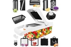FILLTOWN Vegetable Chopper Vegetable Cutter, Veggie Onion Salad Food Chopper Manual-Potato Chipper, Veg Chopper and Dicer for Kitchen Tools & Gadgets with 7 Replaceable Stainless Steel （15-in-1）