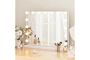 FOREHILL Hollywood - Specchio da trucco con luci,Grande Specchio illuminato con 15 LED,Specchio Trucco con funzione di memoria,con touch screen e illuminazione 58x12x46cm
