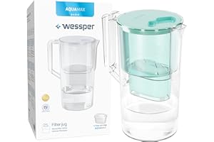 Wessper Carafe 2.5 L, Carafe Filtrante pour eau, Compatible avec Brita Maxtra, Réduction du calcaire, du chlore | Contient une carafe filtrante + un filtre à eau – Cartouche/Menta