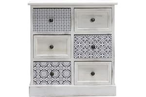 Rebecca Mobili Cassettiera Bagno, Comodino Bianco Grigio Retrò, Legno Mdf, 6 Cassetti, Legno Paulownia Mdf, Salvaspazio - Misure: 59,5 x 55,5 x 25 cm (HxLxP) - Art. RE6605