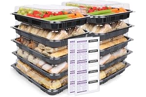KITCHENELLA Reusable Sandwich Platter Trays with Lids - Multi Pack Plastic Catering Trays for Tea Time Snacks, Cake, Sushi - Perfect for Parties and Meal Prep 33.5 x 24 x 7cm (10)