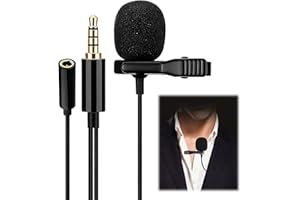 GEU Microphone Lavalier Condensateur Omnidirectionnel Micro Cravate 3.5mm Audio Jack Micro avec Clip et Pare-Brise Plug and Play pour L'Interview Vidéo Podcast, 150mm Cable