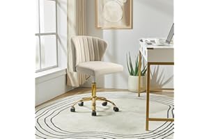 HULALA HOME Swivel Office Chair Desk Chairs Velvet Comfy Upholstered Computer Cute Chairs with Adjustable Height & Padded Cushion for Home Office, TAN