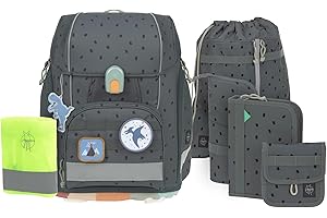 LÄSSIG 7-teiliges Schulranzen Set Kinder/School Set Boxy Unique Speckles anthracite