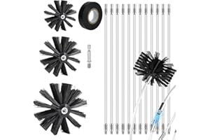 SHUTEX 17PCS Kaminbürste Stange Set, 3 Größen von Schornsteinfeger Bürste (200mm, 150mm, 100mm), Ofenrohrbürste Nylon mit 12 Flexible Stangen 410mm, Kaminbesen für Kamin, Rohre, Trockner