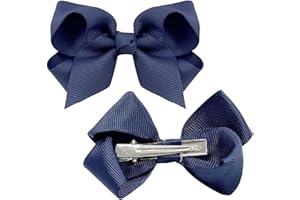 LECTNORE 2 fermagli per capelli con fiocco, 7,6 cm, con clip a becco d'anatra, per bambini, ragazze, donne (blu scuro)