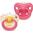 NUK Signature Baby Pacifier | 6-18 Months | Soothes 95% of Babies | BPA-Free Silicone Heart-Shaped Pacifier | With Case | Pink Hearts | Pack of 2