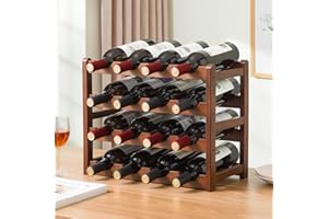 Tinyuet Botellero de Mesa, Botellero Apilable de 4 Niveles para hasta 16 Botellas, Wine Rack de Bambú para Cocina,Bar, Bodega, Gabinete, Despensa - 43x38x23cm