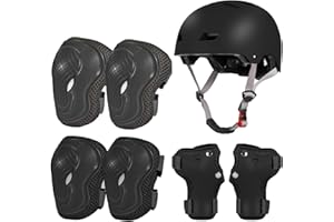 LANOVAGEAR Set di Casco Protezione Bambini con Casco Regolabile Ginocchiere Gomitiere e Polsiere per Skate Bicicletta Pattinaggio Monopattino e Altri Sport Estermi 2-14 Anni