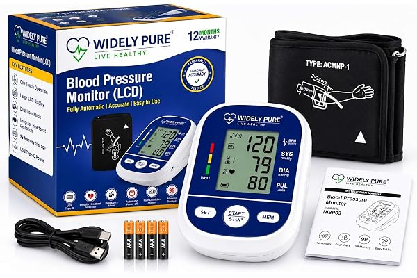 Widely Pure Fully Automatic Digital Blood Pressure Monitor With Intellisense Technology With 4 Battries and USB Type C Cable 