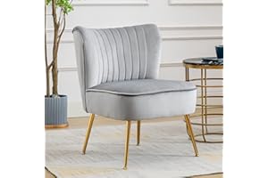‎WAHSON OFFICE CHAIRS Wahson Samt Sessel Wohnzimmer moderner Loungesessel Geplosterter Ohrensessel mit goldenen Metallbeine für Wohnzimmer/Schlafzimmer, Grau