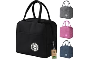 RUUCY Ruccy Borsa Termica Porta Pranzo 9L, Più Grande Borsa Frigo Pranzo Ufficio, Borsetta Termica Piccola Lunch Bag per Lavoro, Scuola,Viaggi, Campeggio, Picni (Nero)