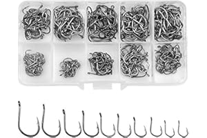 Jinlaili Amo da Pesca, 300 Pz Ami da Pesca in 10 Dimensioni, Amo da Pesca Occhiello, Ganci Spinato, Ami da Pesca in Acciaio al Carbonio con Scatola di Plastica, 3# - 12#