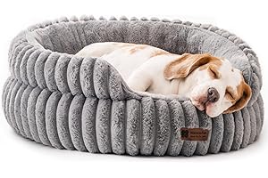 MEWOOFUN Donut Dog Bed for Medium Dogs, Washable Donut Pet Bed Round, Anti-anxiety Fluffy Calming Dog Bed with Non-Slip Bottom