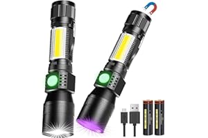‎AOMEES AOMEES UV Taschenlampe LED Extrem Hell mit Aufladbar Akku, Zoombar, Rotlich und Weißes Licht COB Arbeitsleuchte, USB Aufladbare Taschenlampe mit Starke Magnet, 7 Modi, 395nm UV für Banknoten, Urin