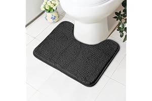 AUAUY Tapis de toilette absorbant, antidérapant et extra doux, en microfibre moelleuse à poils longs, lavable en machine, séchage rapide, épais en forme de U, 50 x 40 cm (noir)