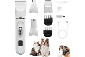 BOTEWO Tondeuse professionnelle silencieuse pour chiens et chats : tondeuse électrique 4 en 1 pour chien avec écran LED pour le corps, les pattes, les yeux, les oreilles et le visage.