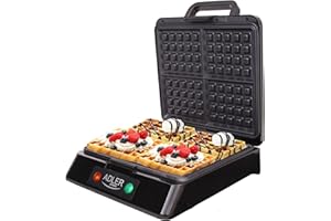 ADLER EUROPE Adler AD3036 - Gofrera eléctrica profesional máquina hacer 4 gofres belgas, placa antiadherente, 1500W