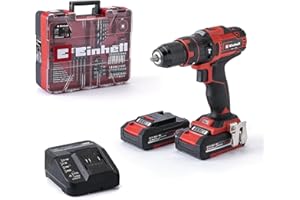 Einhell Set Trapano Percussione con Batterie TE-CD 18/40 Li-i +64, 2x2.0 Ah, PXC, 18V, 40Nm, Sistema Regolazione Giri, 2 Velocita, max 24.000 min-1, con Caricabatterie e Accessori