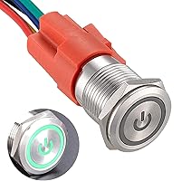 APIELE 16MM Verriegelung Druckschalter 12VDC 5A, Edelstahl mit LED Power Symbol wasserdicht Latch Drucktastenschalter…