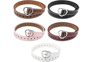 Neikafan Pack of 5 Children's Belts Girls 100 cm Belt Girls with Heart Pin Buckle Hollow Adjustable PU Belt for Children Waist Belt Women for Jeans, Trousers, Dress, Red, black, white, pink, camel