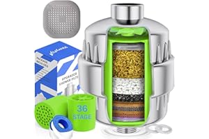 VeoryFly 36 Stage Upgraded Shower Filter with Vitamin C, High Output Showerhead Filter with 2 Replaceable Cartridges, Shower Hard Water Filter for Removing Chlorine, Heavy Metals and Other Sediments