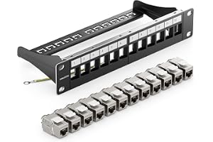 deleyCON 12 Portar CAT7 Patchpanel SET Distribution Panel Modulärt 1 U 10" Tum Rackinstallation + 12x CAT 7 Keystone Moduler
