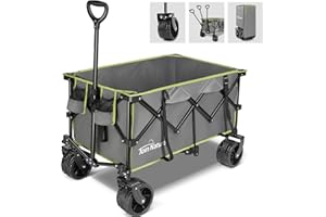 Join Nature 200L/150KG Bollerwagen Faltbar mit Bremse, 9,5 cm alle gelände Breite Räder Handwagen Gartenwagen mit Verstellbarer Handgriff, Strandtrolley, Outdoor Klappbarer Transportwagen