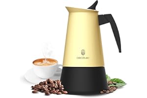 Cecotec Cafetera Italiana Piccolina 600 Beige. 300ml, 6 Tazas de Café, Acero Inoxidable, Apta Todas Superficies, Filtro Premium, Válvula Seguridad, Mango Termorresistente, Diseño Elegante