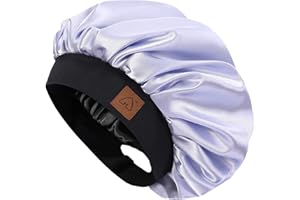 Hat Hut Bonnet Satin Soie Cheveux Nuit pour Femme Homme - Bonnet pour Cheveux Bouclés Naturels - Large Bande réglable - Double Couche