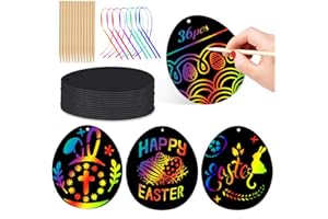 Wishstar Osterei Kratzbilder,Ostereier Kratzpapier Bastelset 36 Stück,Scratch Painting Kinder,für Osterdekoration Geburtstag Party Geschenk