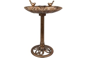 raxter Traditional Bird Bath for Garden with two decorative birds Free Standing Bronze Effect Garden Bird Bathing Water Bowl Weatherproof Outdoor Bird Drinking Station for Lawn, Backyard