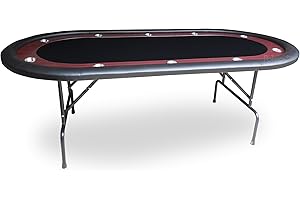 POKEO Tavolo da Poker 10 giocatori 215 x 110 cm Nero - Tavolo Poker con piedini in acciaio pieghevoli - poggia gomito in ecopelle - Racetrack in legno melaminico con 10 tazza di supporto incluso.