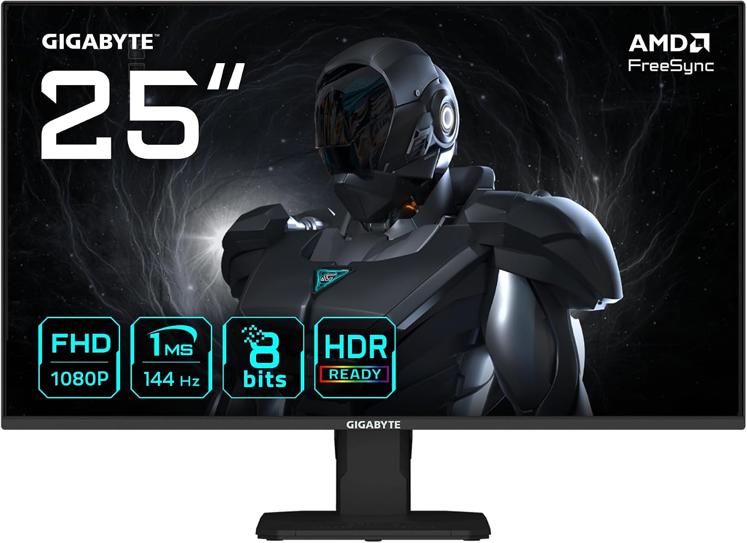GIGABYTE GS25F14 Monitor Gaming FHD de 25” - 1920 x 1080, 144Hz, 1ms, 300 CD/m², Display HDR 10, HDMI 2.0, DisplayPort 1.2