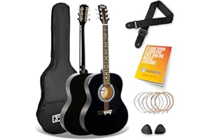 3rd Avenue Full Size 4/4 Acoustic Guitar Steel String Pack Bundle for Beginners - 6 Months FREE Lessons, Bag, Picks and Spare Strings - Black
