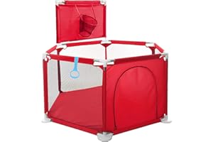Savieva Baby Playpen - Large 6 Sides Play Pen for Babies and Toddlers with Breathable Mesh, Zipper Door, Basketball Hoop, Pull Ring, Infant Activity Center Safety