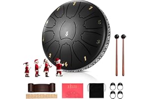 AOMDOM Tongue Drum Handpan, 6 Pouces 11 Tons C Clé Tambour de Langue en Acier, Mini Tambour Handpan Avec Sac, Maillets et Médiators, Instrument de Percussion Idéal pour Yoga, Méditation (Noir)