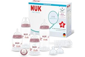 NUK First Choice Perfect Start Babyflaschen-Set | 0–6 Monate | 4 x Anti-Kolik-Trinkflaschen (150 ml, 300 ml), 2 x Sauger, 1 x First Choice Schnuller, 1 x Flaschenbürste | Koala | 8-teilig