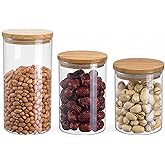 Deconox 6'lı Bambu Kapaklı Cam Baharatlık Seti 200ml, Borosilikat Bambu Kapaklı Cam Baharat Takımı