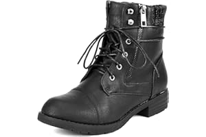 DREAM PAIRS Stivali da Donna con Tacco Grosso e Stivaletti Pelle PU Stivaletti con Tacco Spesso e Suola Spessa in TPR Con Lacci