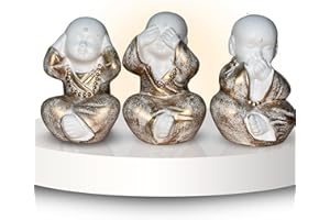 RISSLI 3 Figuras Decorativas, Budas Decoracion Hogar Ciego, no Ver el Mal, Sordo, no oir el Mal, Mudo no Decir el Mal, Decoracion Zen y Feng Shui, CREA Ambiente Relajante para tu hogar, (Blanco)