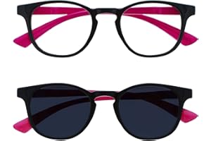 OPULIZE Dzieci dwupak niebieskie jasne okulary z pasującymi okularami przeciwsłonecznymi chłopcy dziewczęta wiek 6+ czarny neonowy różowy BS47-F BS47-F-000