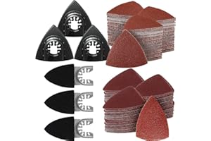 Fowecry 156Pcs Oscillating Tool Sanding Pad Kit Spare Parts 3Pcs Triangle Sanding Pads and 3Pcs Finger Sanding Pad, 150Pcs Sandpaper