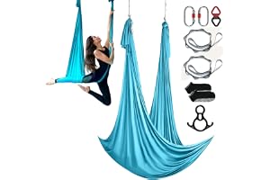 VEVOR Aerial Yoga hängmatta set 10 x 2,8 m, blå Aerial Yoga Swing Air flugor, inomhus Aerial Yoga Hammock Swing 1 000 kg max.