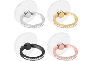 Heveer Anneau Support Téléphone avec Strass Support pour Anneau Transparent 360° de Rotation pour Téléphones Portables 4 Pièces 4 Couleurs