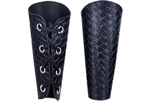 GORGECRAFT 2pcs Protège-Bras Médiévaux en Cuir Noir Gantelets Bracelet Tissé à Carreaux en Cuir PU Brassards de Tir à l'arc Brassard Réglable pour Halloween en Plein Air Gothique Jeu de Rôle Costumes