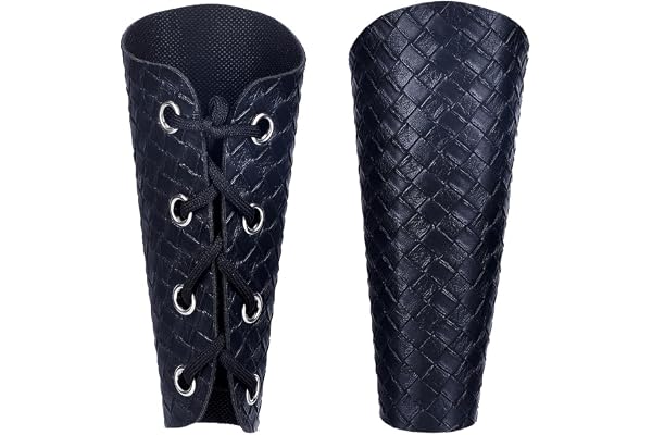 GORGECRAFT 2pcs Protège-Bras Médiévaux en Cuir Noir Gantelets Bracelet Tissé à Carreaux en Cuir PU Brassards de Tir à l'arc Brassard Réglable pour Halloween en Plein Air Gothique Jeu de Rôle Costumes